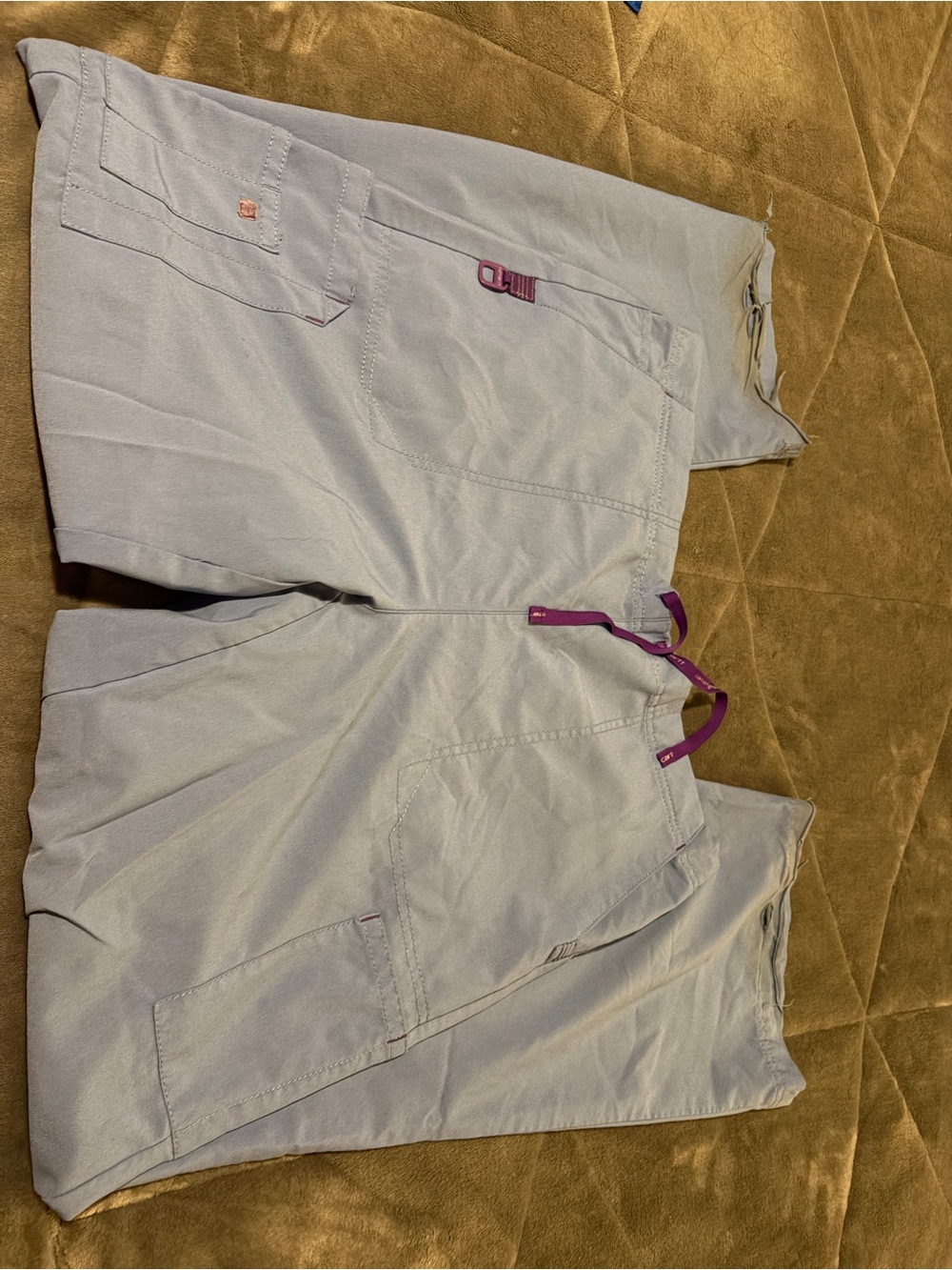 Carhartt ceil blue women’s Cargo Scrub pants with Purple Drawstring